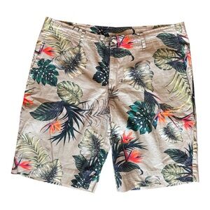 Shore Leave Men’s Olive Green Floral Maui Khaki Hawaiian Bermuda Shorts Size 36